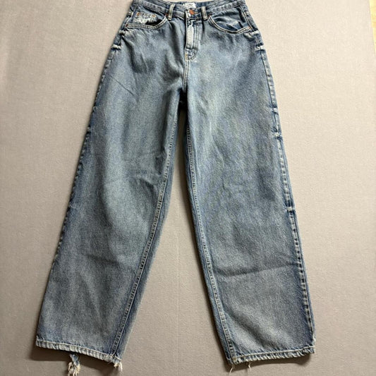 JJIM Wide Leg Jeans Womens Size S Blue Denim High Rise Distressed Hem 100%