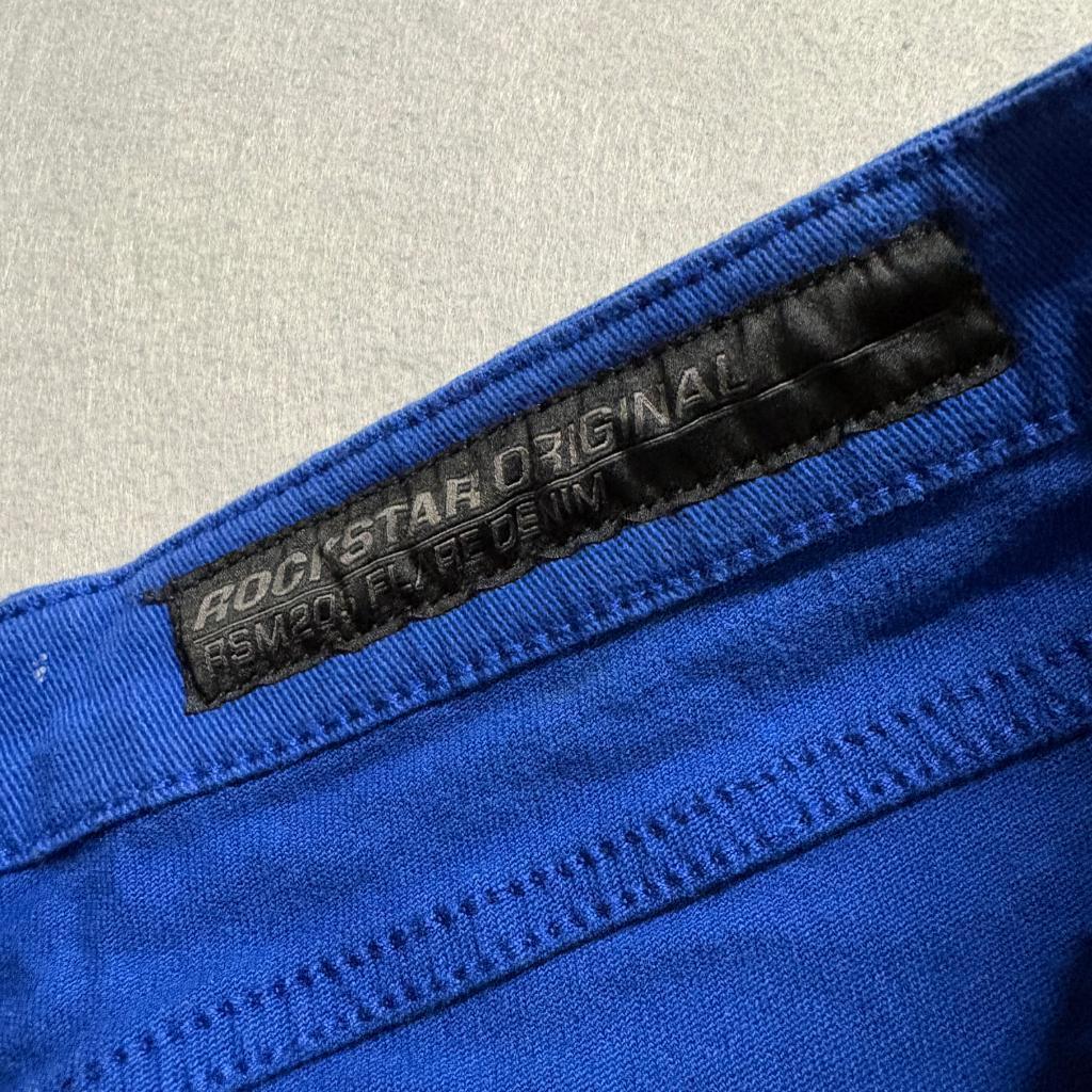 Rockstar Original Women Blue Flare Jeans Size 34 Frayed Hem Stretch Denim