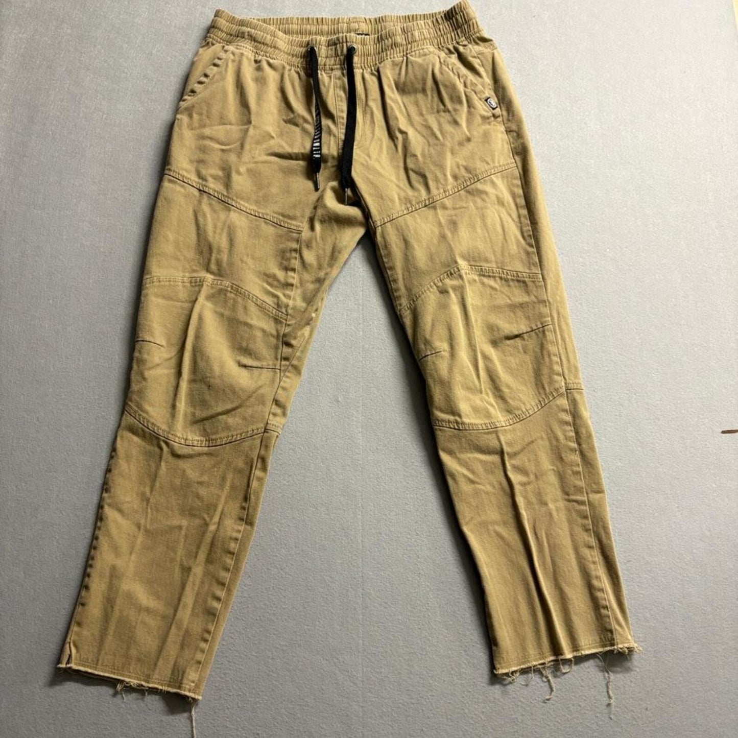 Ecko Unltd Jogger Pants Womens Medium Khaki Tan Raw Hem Elastic Waist Stretch