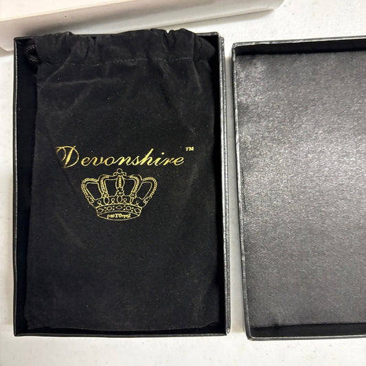 Devonshire Jewelry Co Stainless Steel 8 oz Flask Leather Wrap Crown Logo Boxed