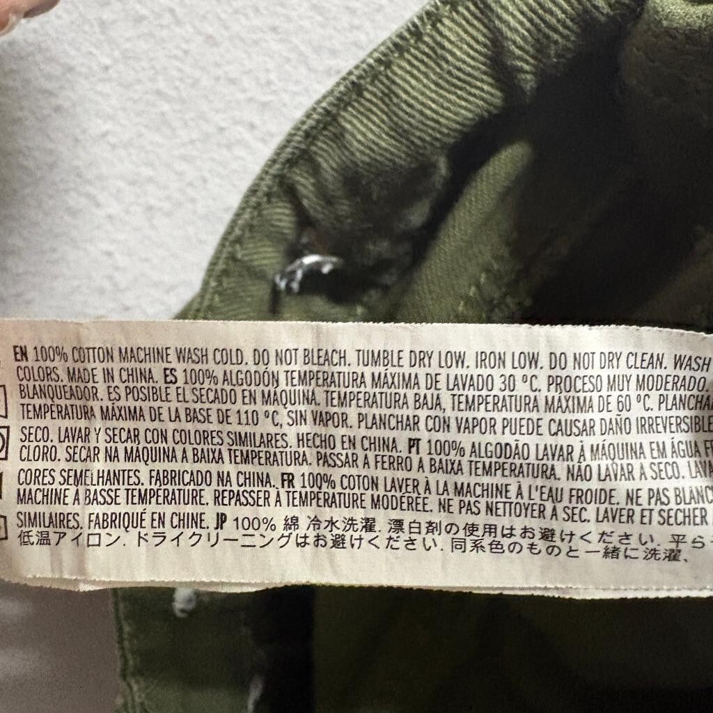 Forever 21 Premium Denim Cargo Pants Womens Small Green Cotton Wide Leg Utility