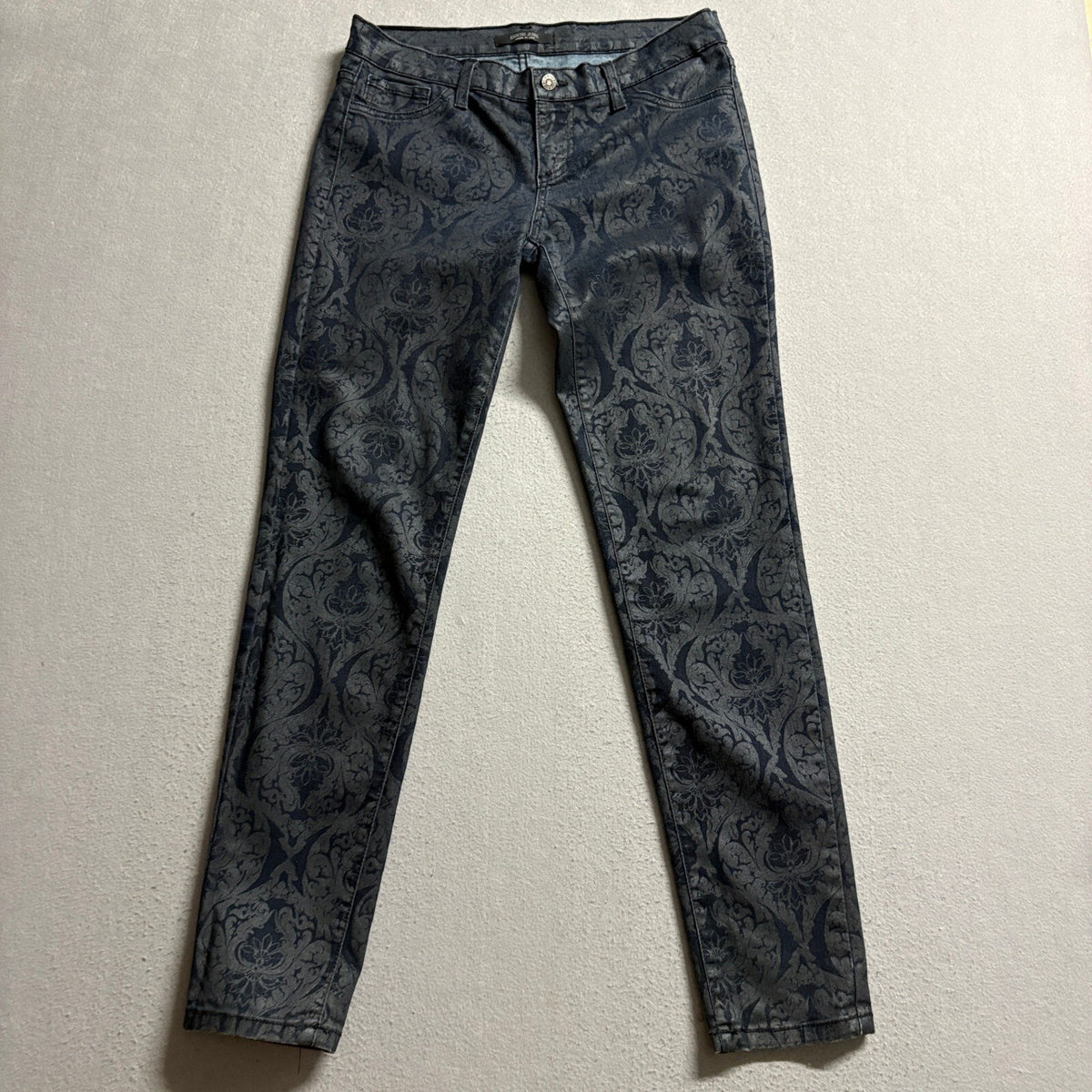 KanCan Jeans Womens Size 7 Skinny Floral Damask Printed Blue Denim Made in USA
