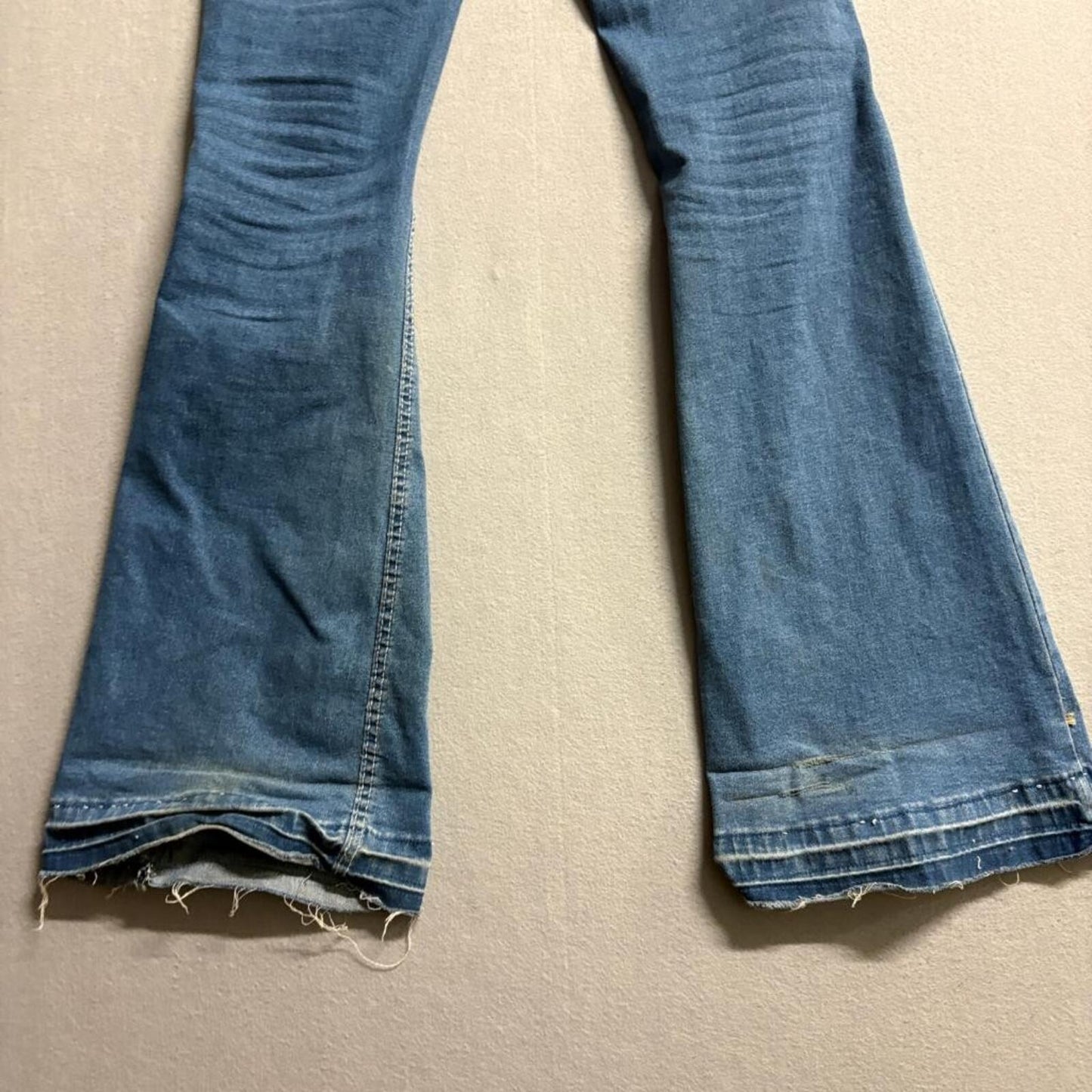 SHEIN Womens Flare Jeans Size US 6 Blue Denim Raw Hem High Rise Stretch