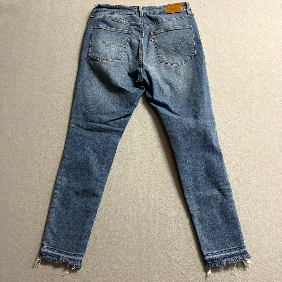 Levis Premium 721 High Rise Skinny Jeans Womens 29 Distressed Raw Hem Blue Denim