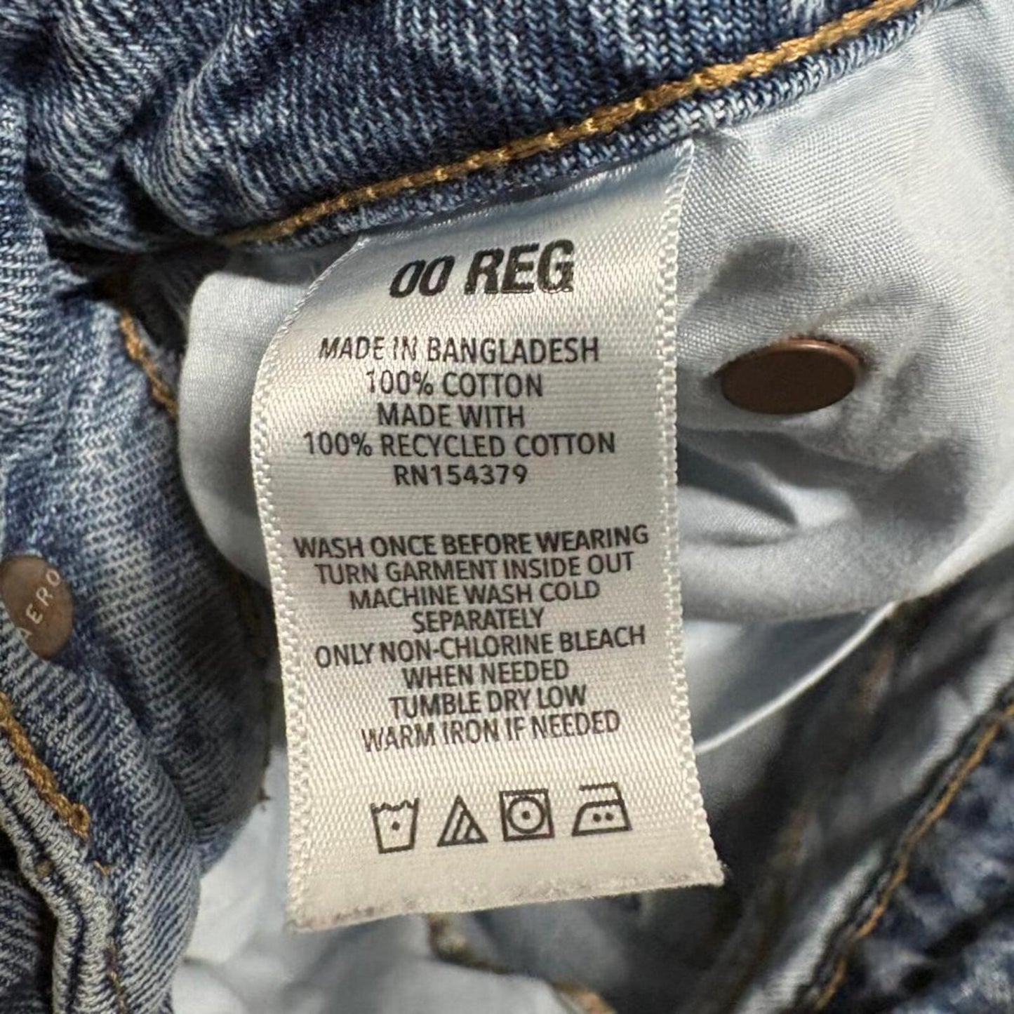 Aeropostale Low Rise 90s Baggy Jeans Womens 00 Reg Distressed Blue 100% Cotton