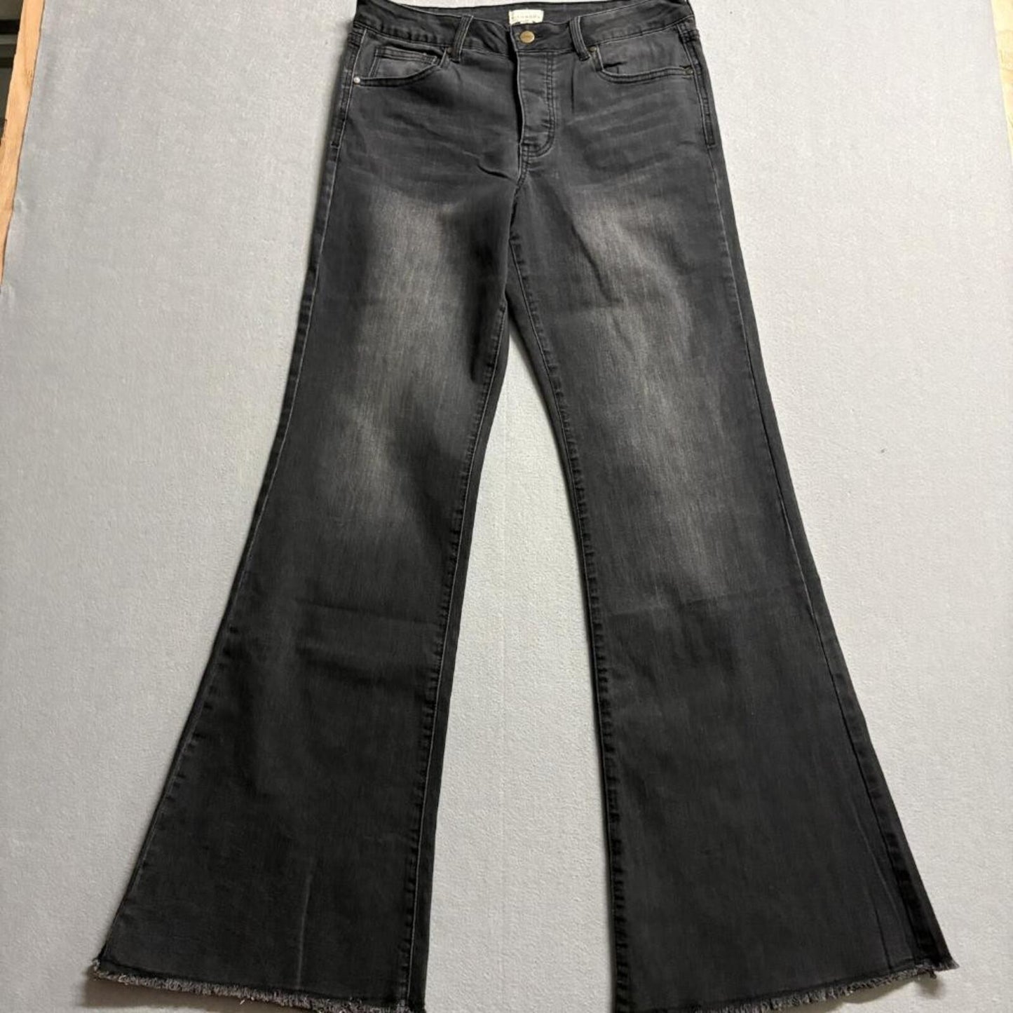 High Noon Flare Jeans Womens 13 31 Grey Faded Denim Raw Hem Stretch Bell Bottom