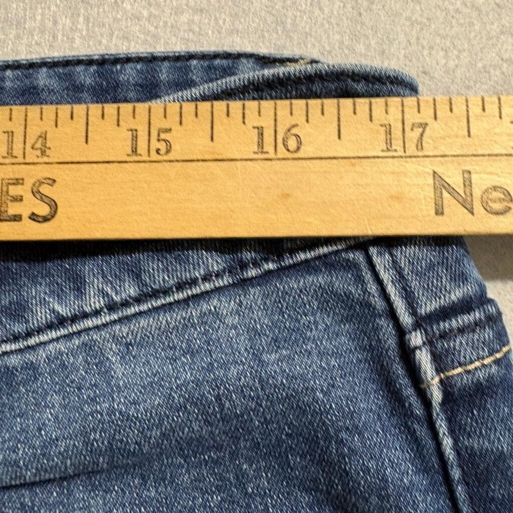 Indigo Wisdom Jeans Womens 34x30 Blue Denim Raw Hem Split Cuff Stretch Straight