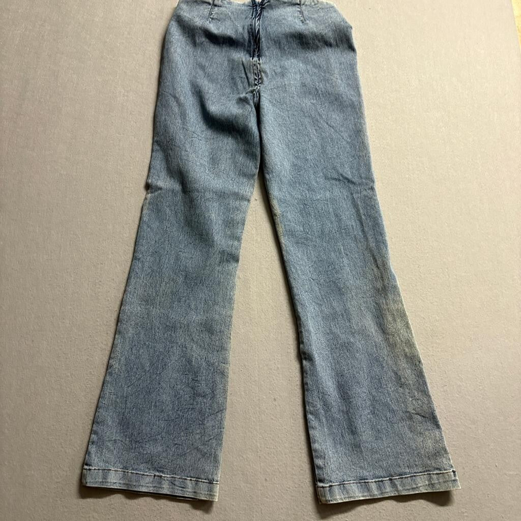 Derek Heart Flare Jeans Womens Size 9 Blue Denim Lace Up Belt Back Zip Y2K Style