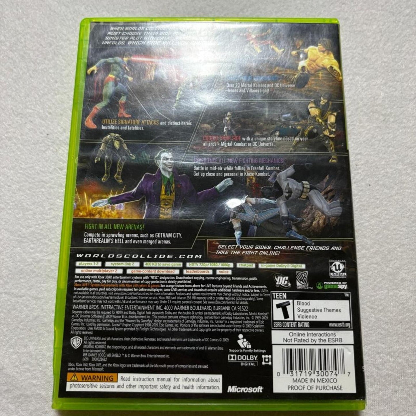 Mortal Kombat vs DC Universe Xbox 360 Platinum Hits Complete CIB Tested