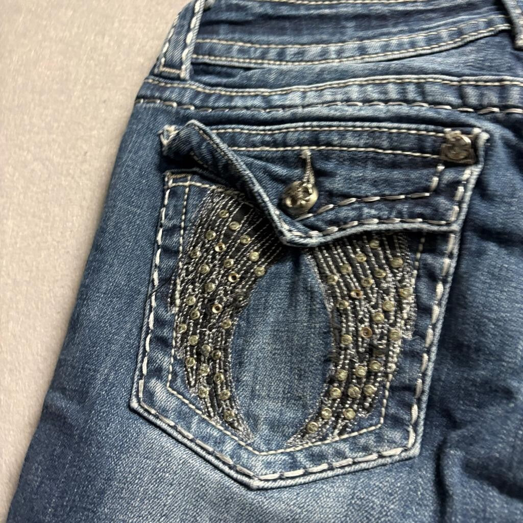 Miss Me Skinny Jeans Womens 29 Blue Denim JP60035 Dark Wash Thick Stitch Stretch
