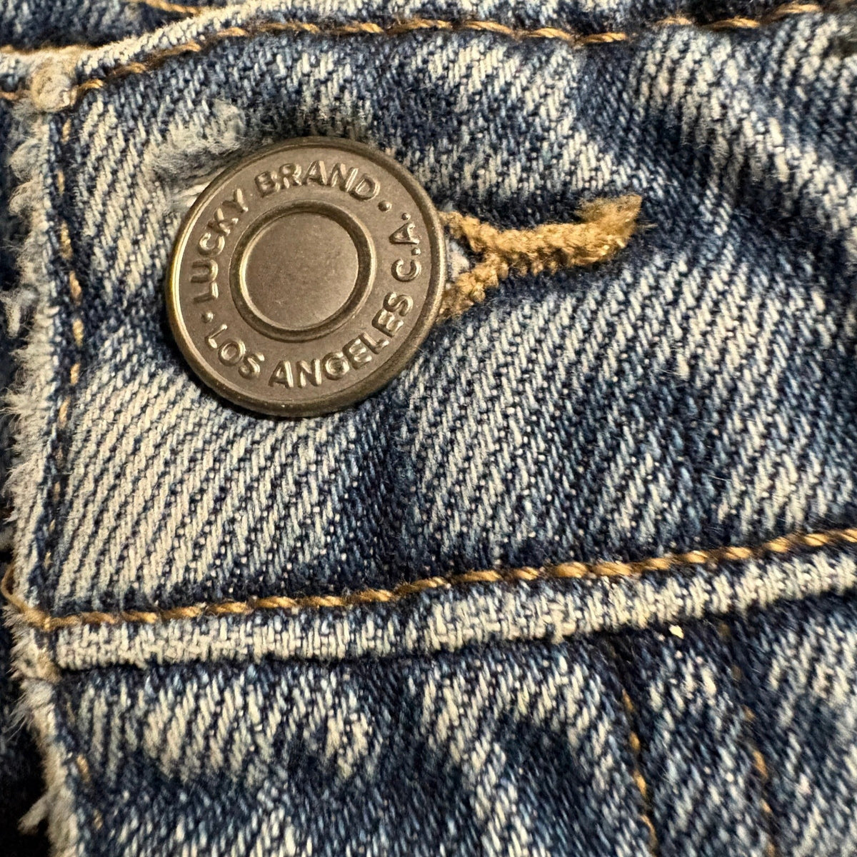 Lucky Brand Patchwork Jeans Womens Size 4 27 Blue Denim Distressed Straight Leg