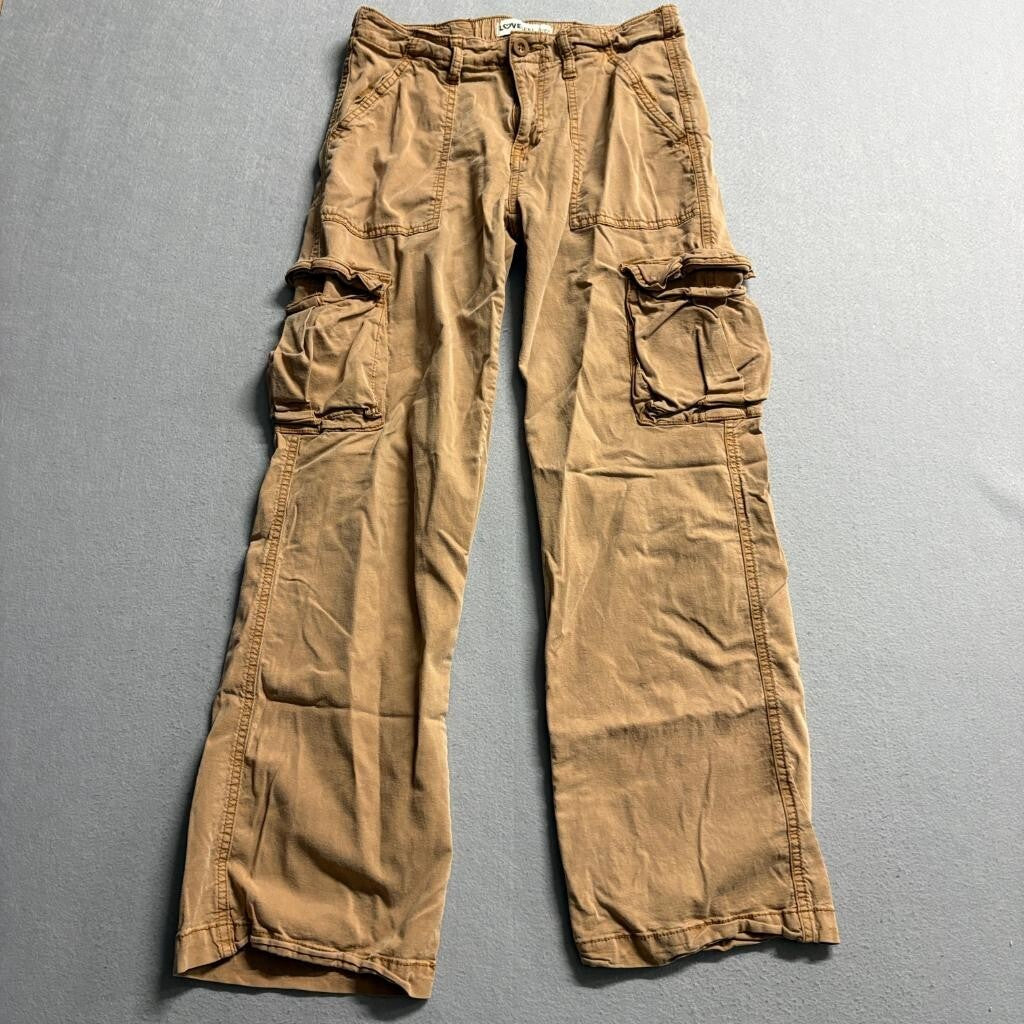 Lovegen Womens Cargo Pants Size 3/27 Brown Tencel Stretch Wide Leg Utility