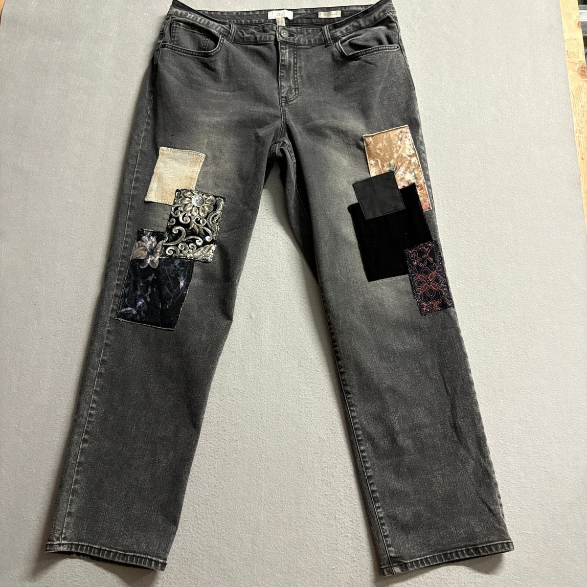LOGO Lori Goldstein Limited Edition Boyfriend Jeans Womens 16T Gray Patchwork
