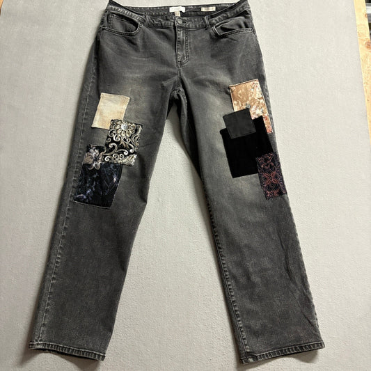 LOGO Lori Goldstein Limited Edition Boyfriend Jeans Womens 16T Gray Patchwork