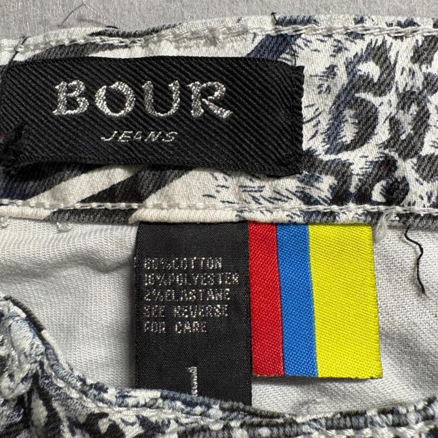 Bour Jeans Womens Size 1 Animal Print Skinny Denim Pants Zebra Leopard Patchwork