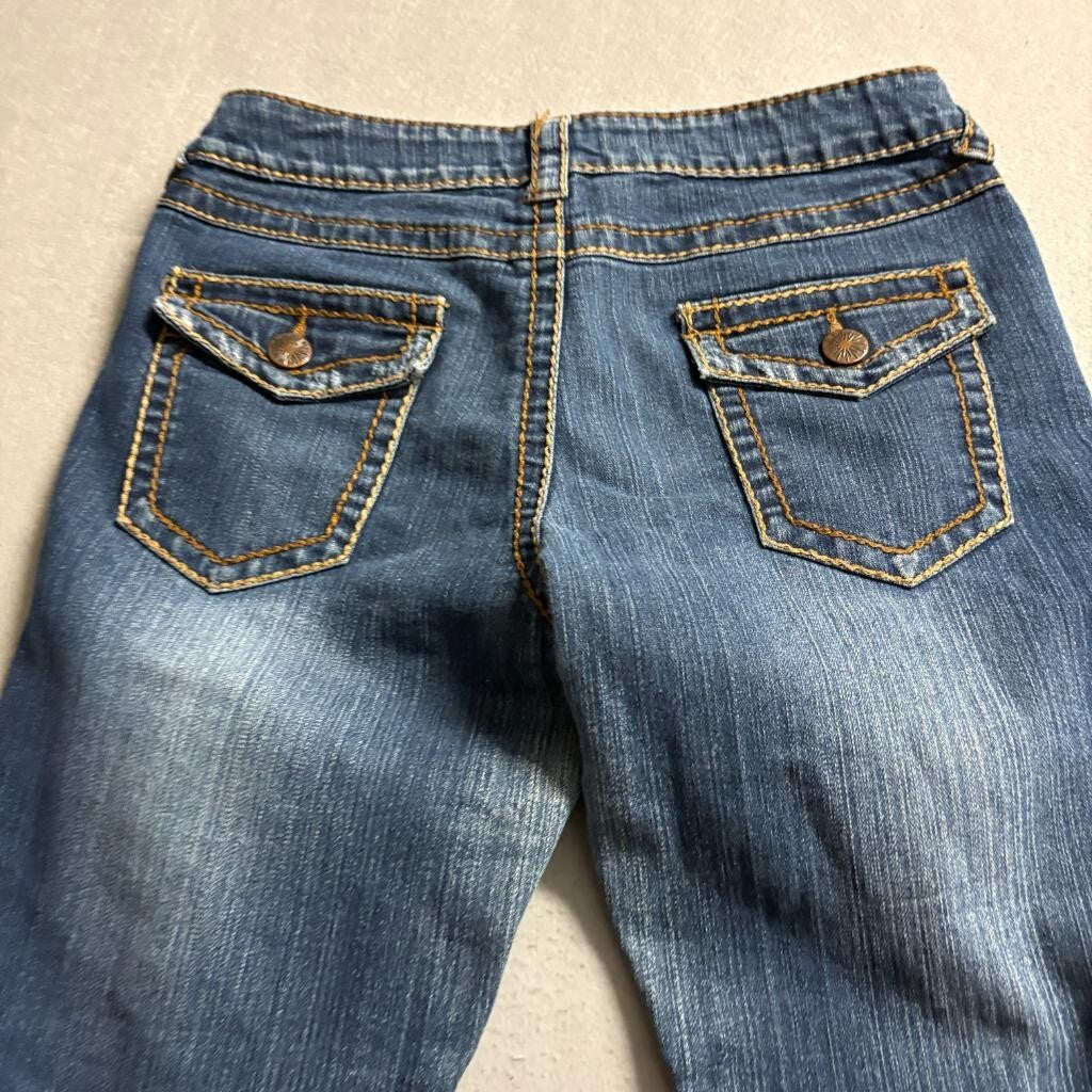 Lola Jeans Womens Size 7/8 Distressed Bootcut Blue Denim Thick Stitch Y2K