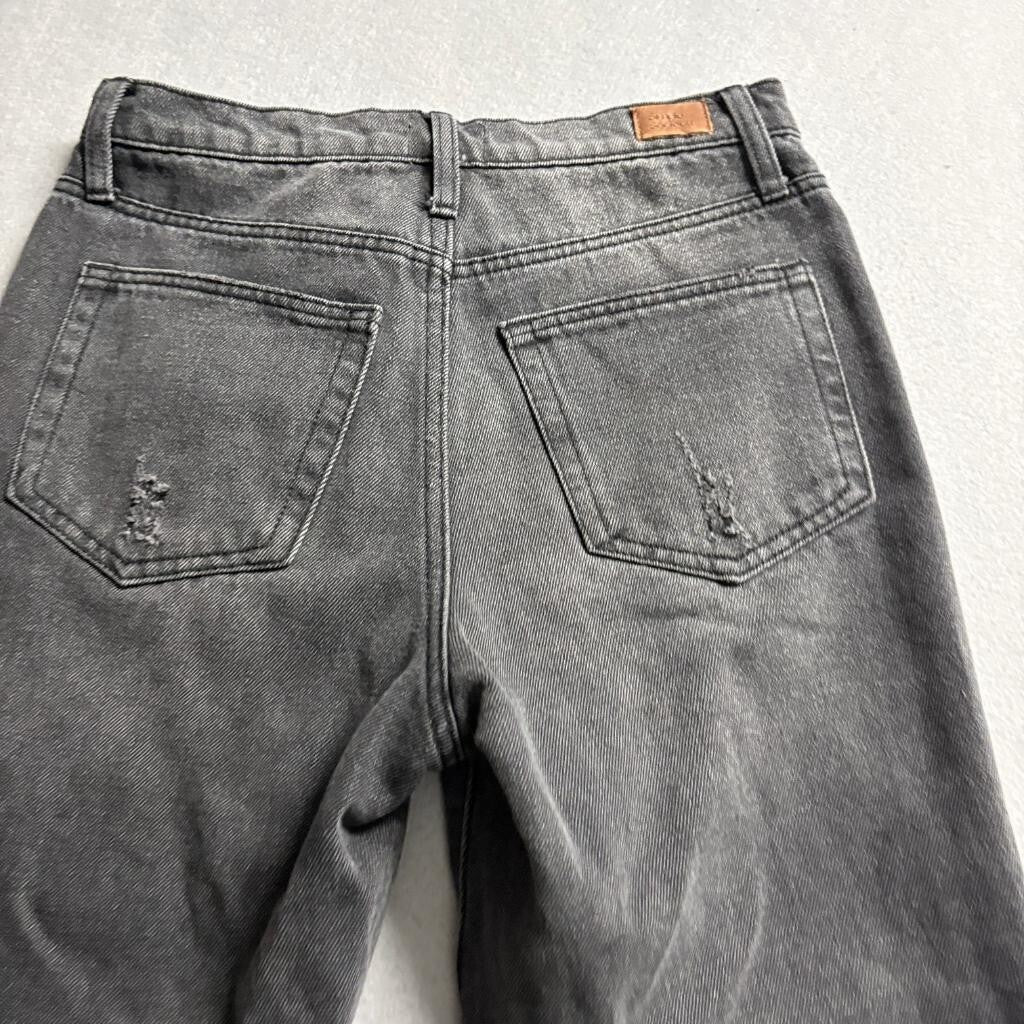 Simple Society Distressed Jeans Womens 5/27 Black High Rise Raw Frayed Hem Crop