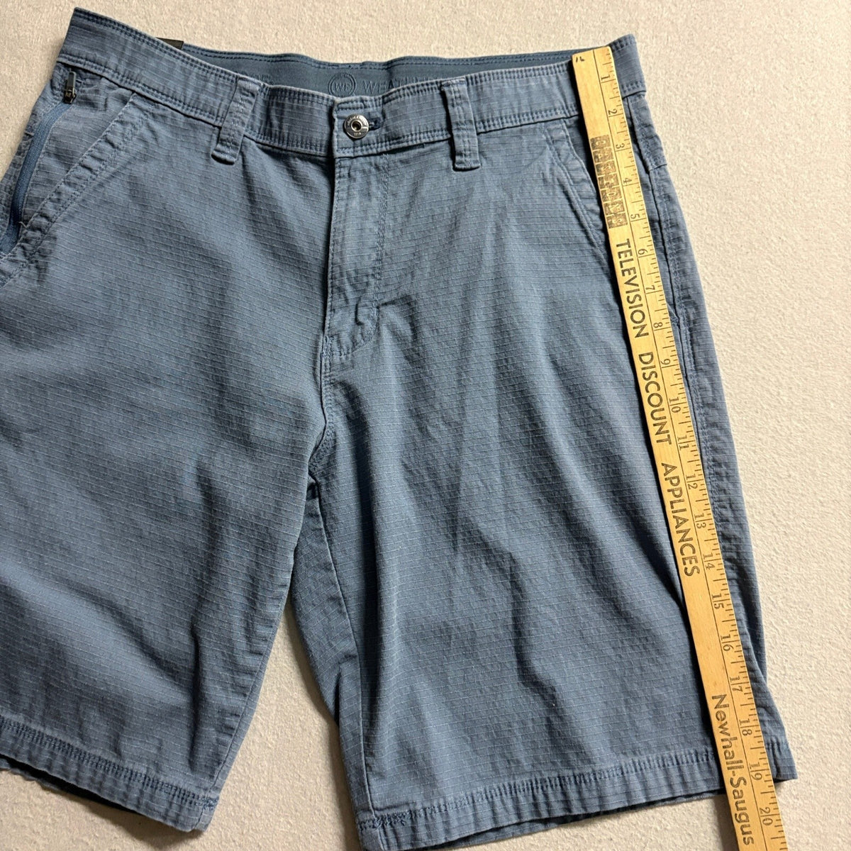 Weatherproof Mens 32 Chino Shorts Blue Stretch Ripstop Comfort Waist Outdoor