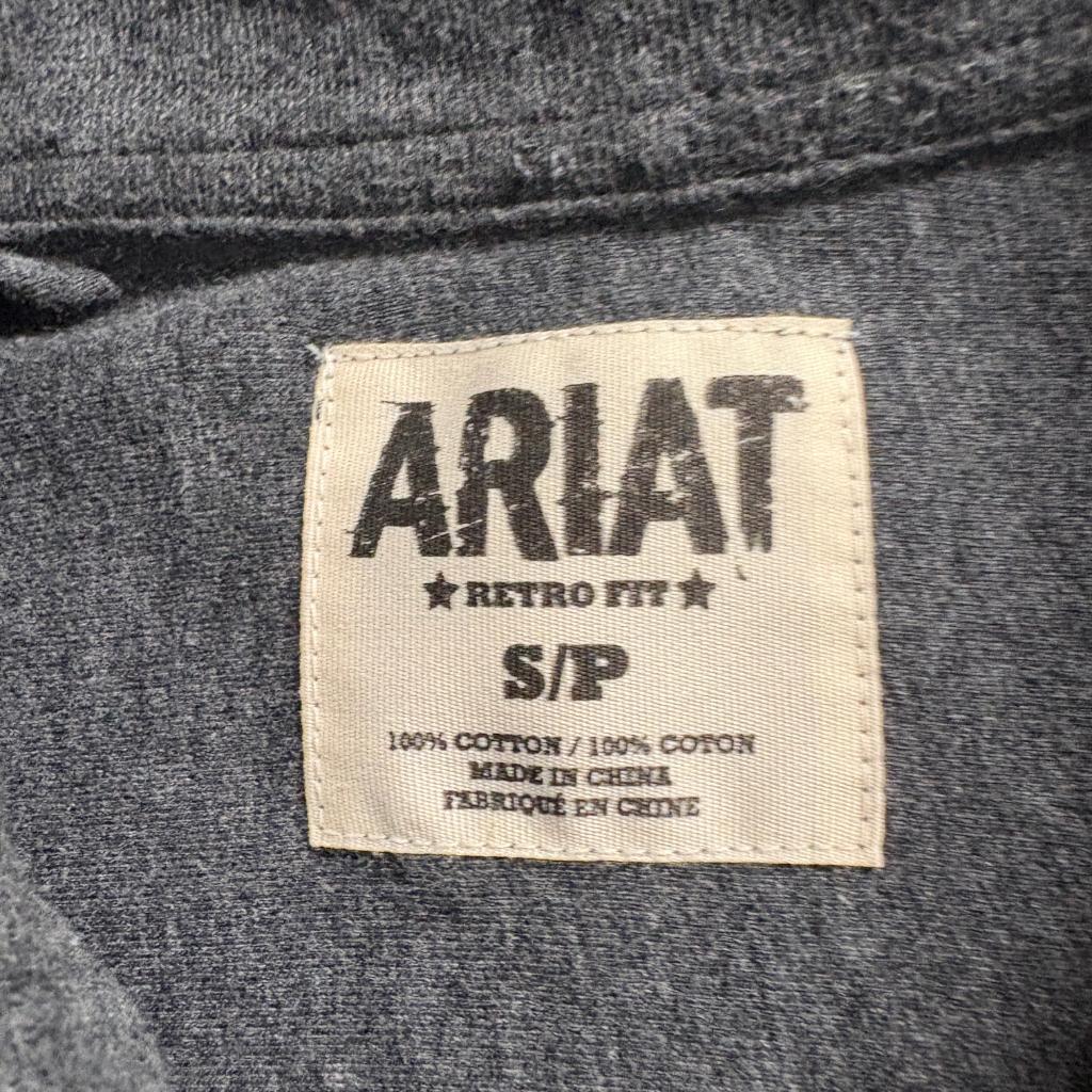 Ariat Retro Fit Mens Small Gray Cotton Flannel Western Button Up Shirt