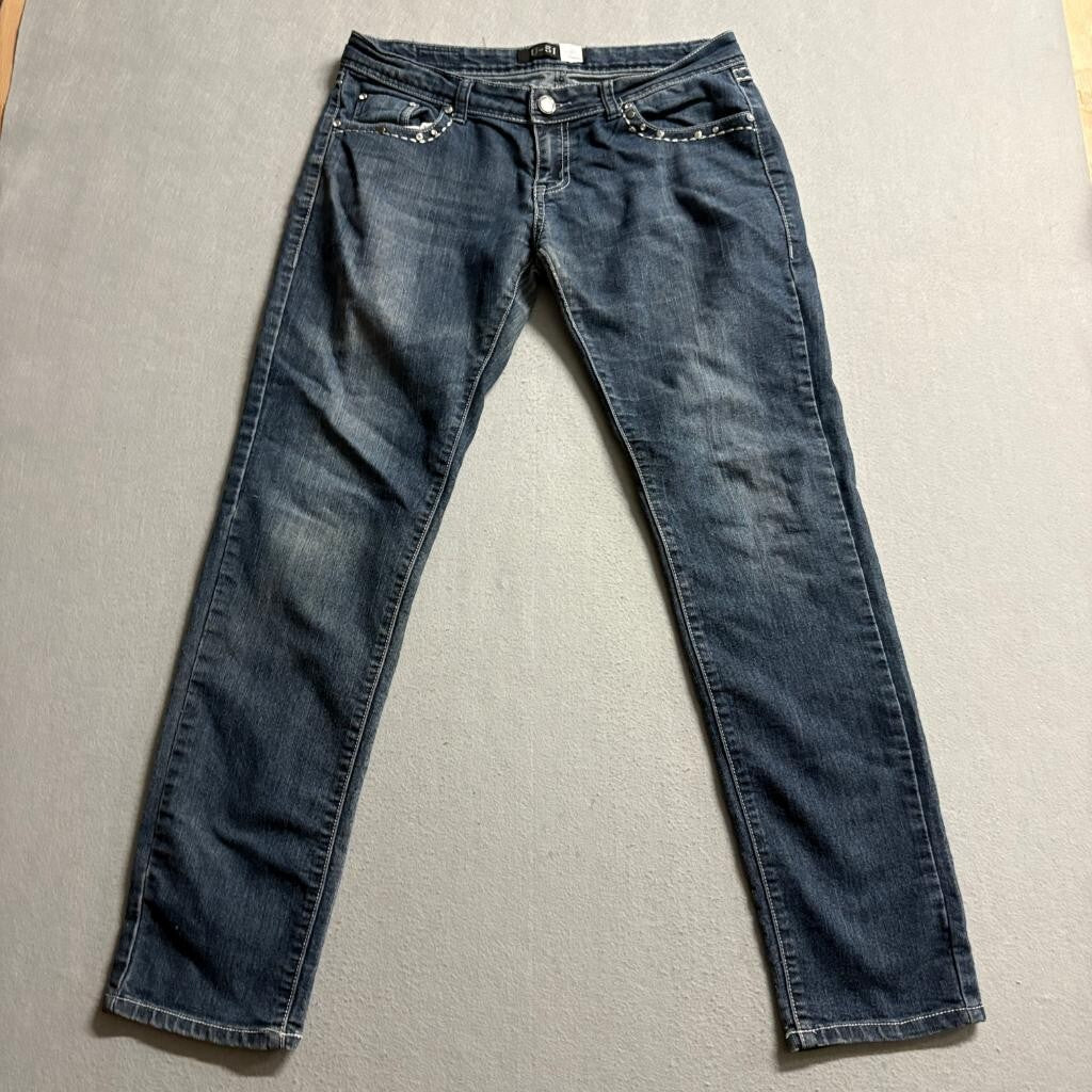 U-51 Jeans Womens 11/12 Blue Denim Embellished Studded Pockets Stretch Skinny