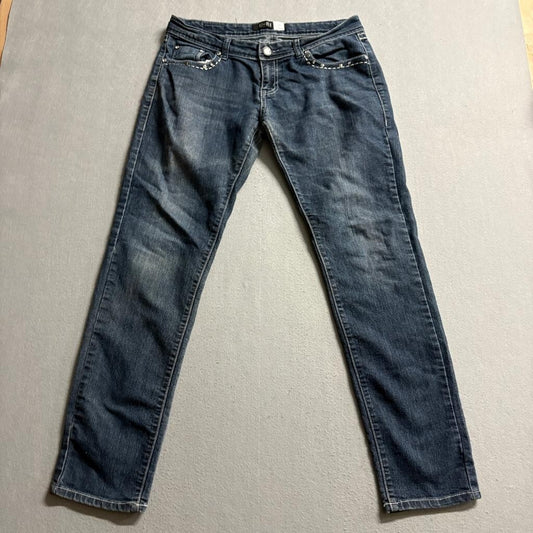 U-51 Jeans Womens 11/12 Blue Denim Embellished Studded Pockets Stretch Skinny