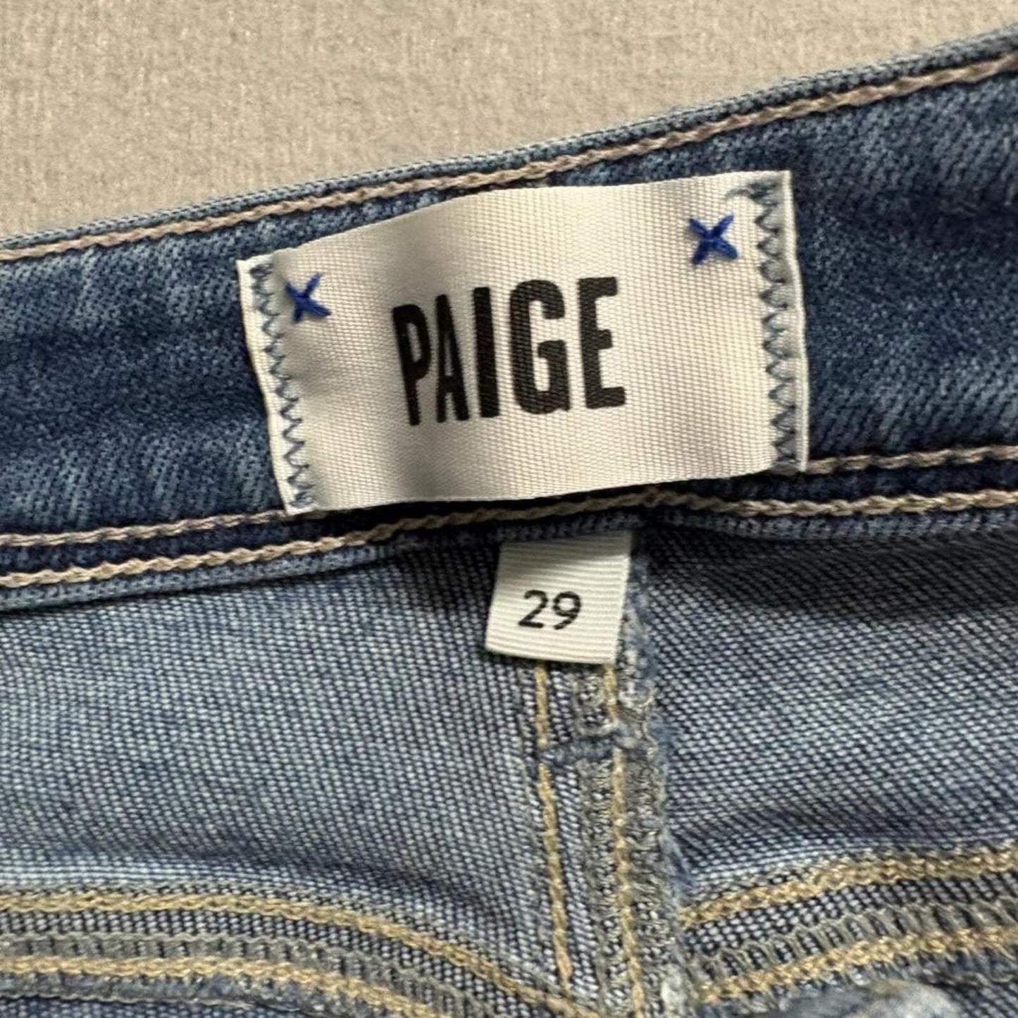 Paige Brigitte Crop Jeans Womens 29 Blue Denim Raw Hem Straight Leg Stretch