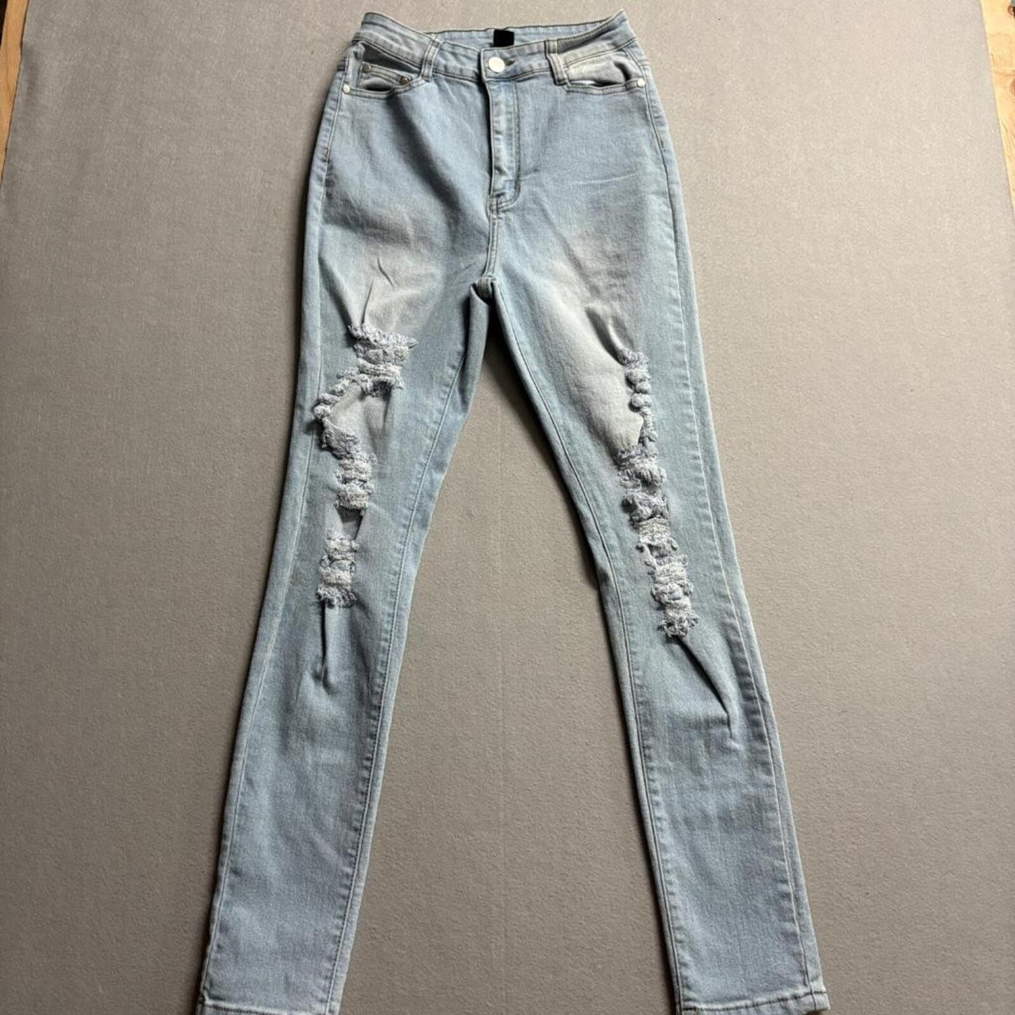 Rob Jeans Womens 13/14 Light Wash Distressed Ripped Skinny High Rise Denim
