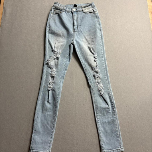 Rob Jeans Womens 13/14 Light Wash Distressed Ripped Skinny High Rise Denim