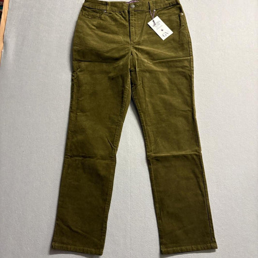 Gloria Vanderbilt Amanda Slim Corduroy Pants Womens 14 Olive Green High Rise