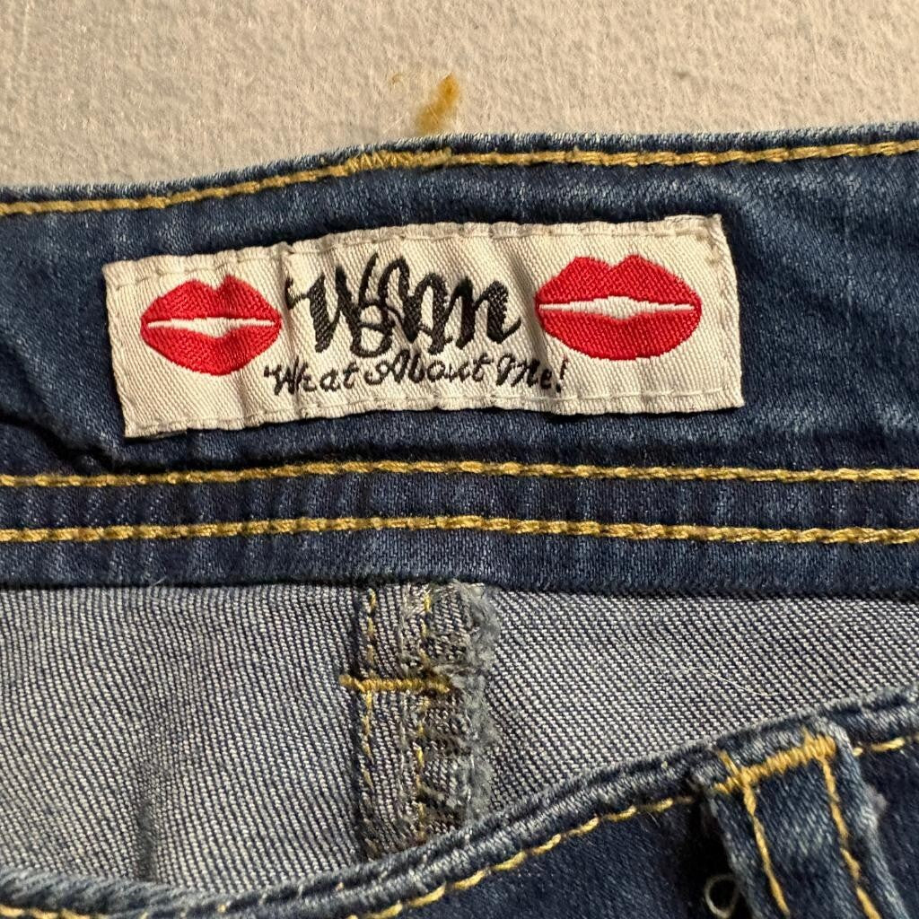 WAM What About Me Distressed Crop Jeans Womens Size 5/6 Blue Denim Cuffed