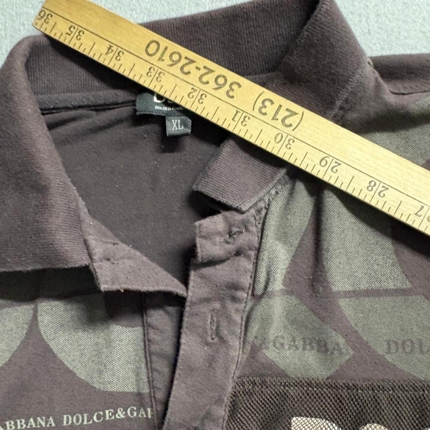 D&G Dolce & Gabbana Polo Shirt Mens XL Brown Long Sleeve Logo Made in Italy