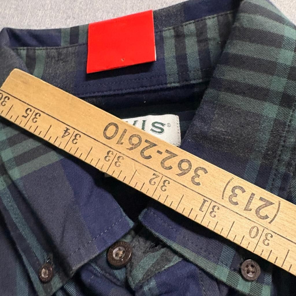 Orvis Flannel Shirt Mens Medium Green Blue Plaid Long Sleeve Button Down New
