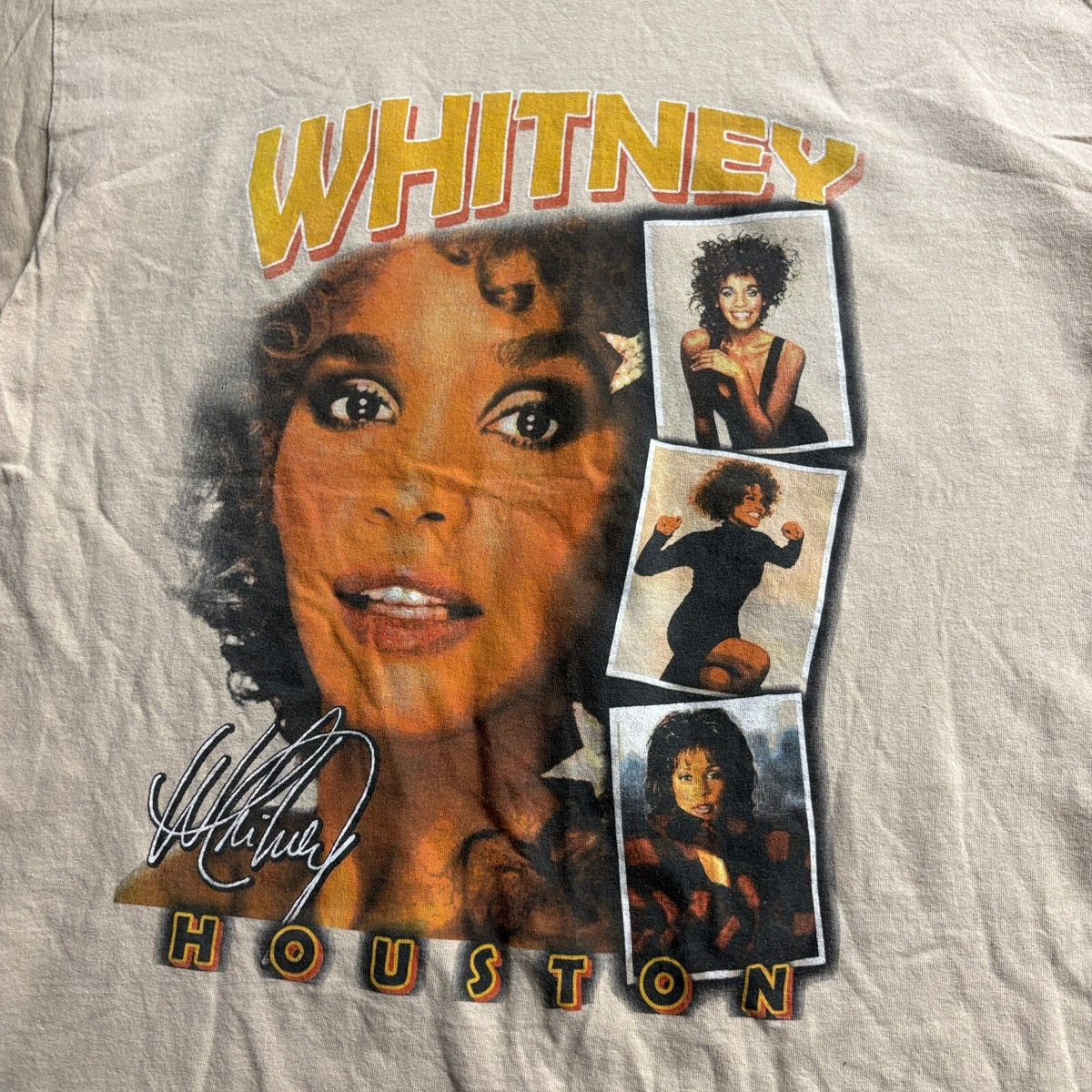 Whitney Houston Graphic T-Shirt Mens XL Tan Cotton Short Sleeve Music Tee