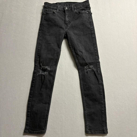 Levis 510 Skinny Fit Jeans Mens 29x30 Black Distressed Ripped Knee Denim
