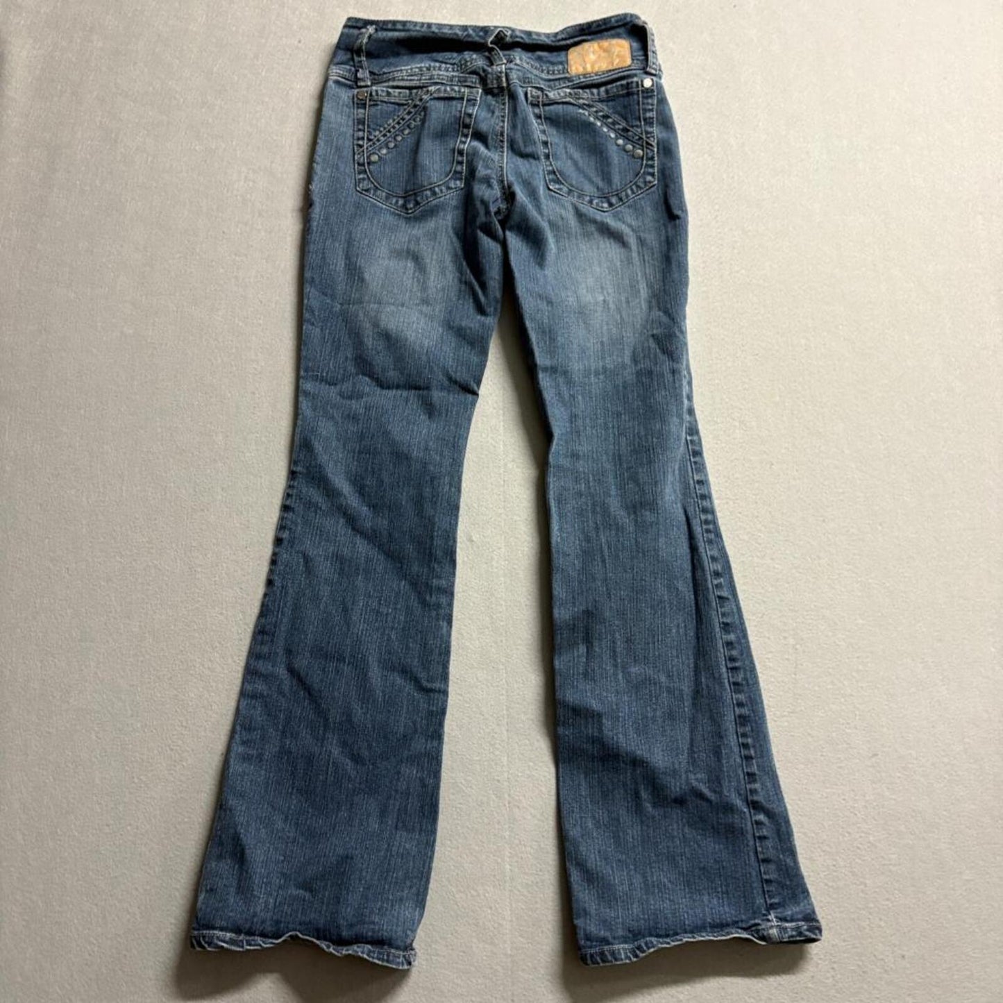 Glo Jeans Womens Size 3 Blue Denim Flare Leg Low Rise Studded Pockets Y2K