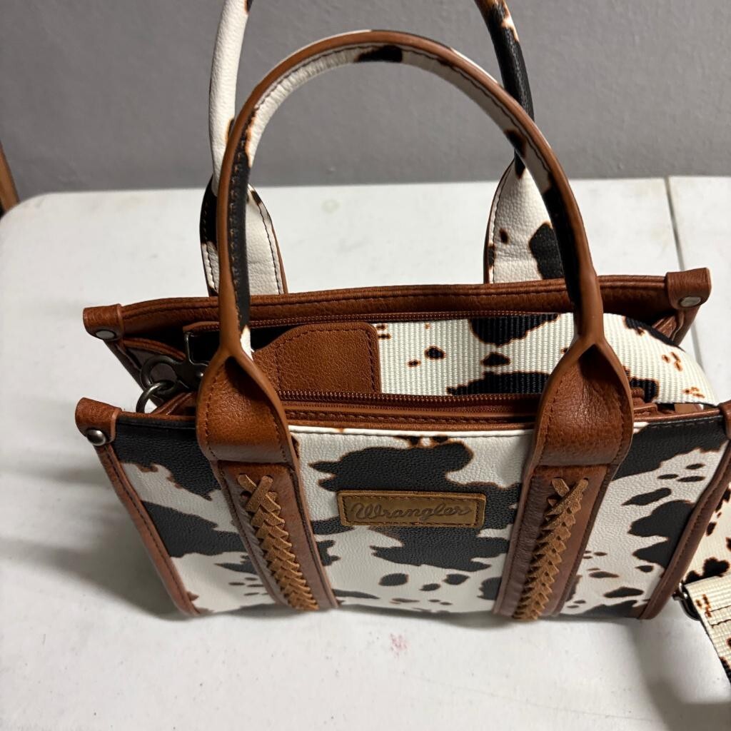 Wrangler Cow Print Mini Tote Bag Womens Brown Faux Leather Crossbody Satchel