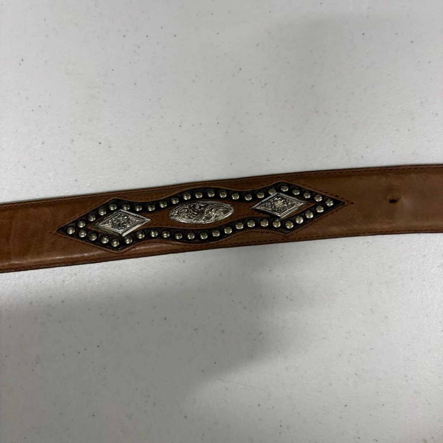 Nocona Belt Co Womens Brown Leather Western Belt Size 38 Studded Silver Buckle