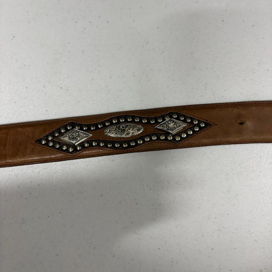 Nocona Belt Co Womens Brown Leather Western Belt Size 38 Studded Silver Buckle