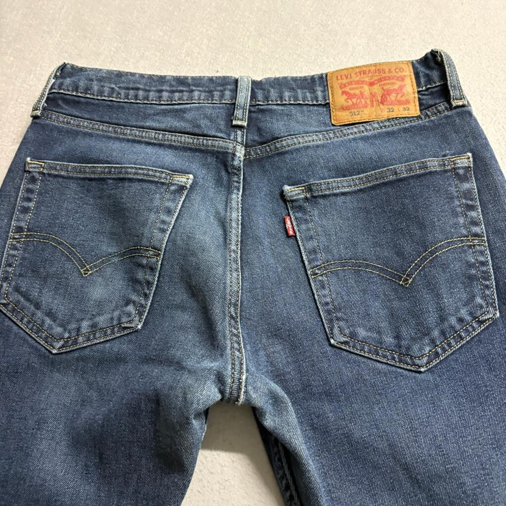 Levis 512 Slim Taper Jeans Mens 32x32 Blue Denim Stretch Water Less Distressed