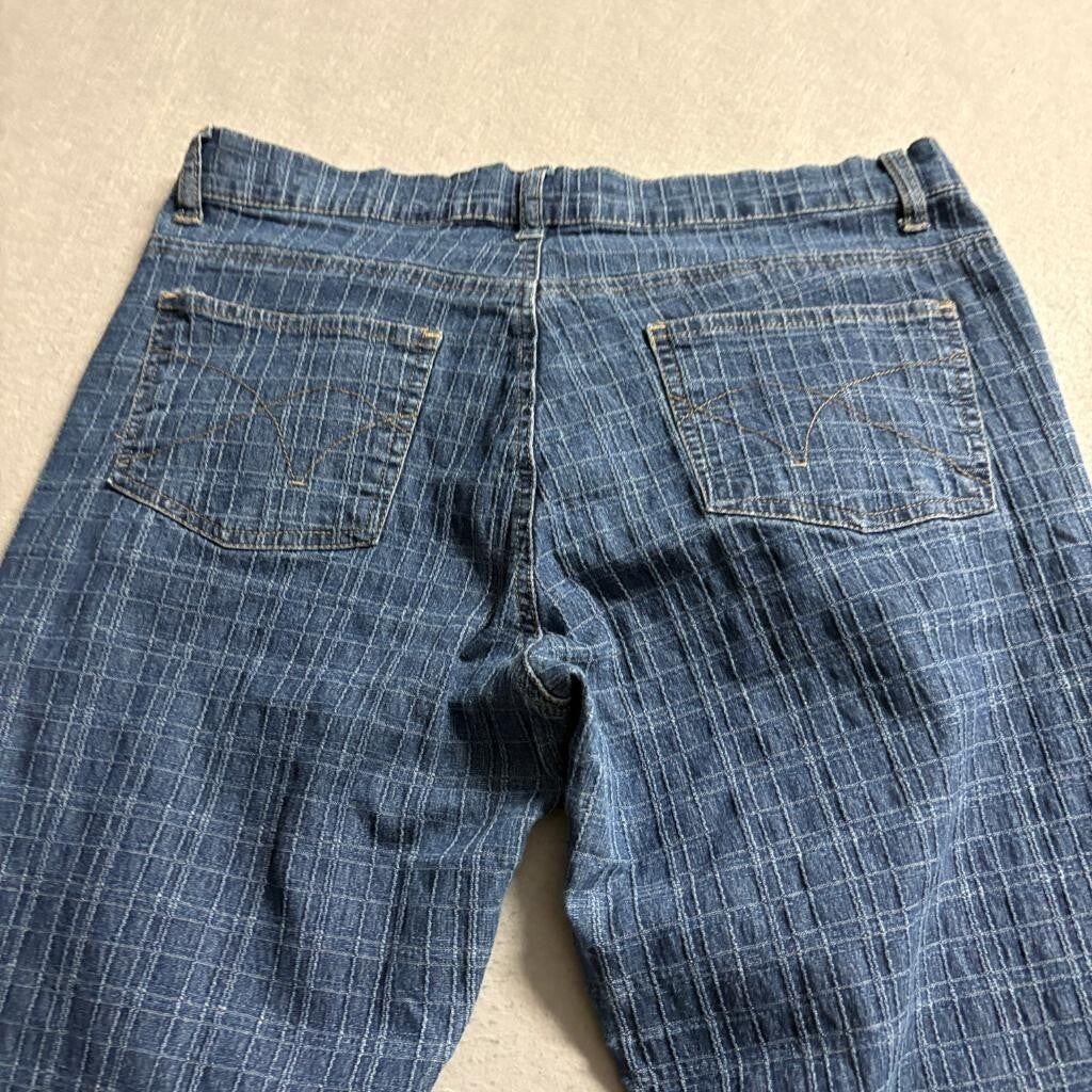 Starwear Jeans Womens 13/14 Blue Grid Pattern Stretch Denim Bootcut Flare Pants