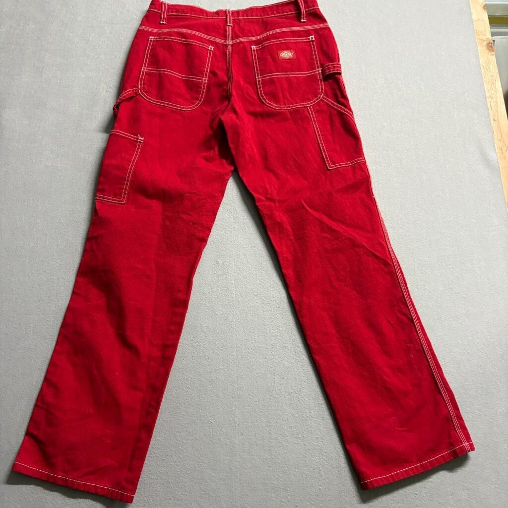 Dickies Girl Carpenter Jeans Womens Size 7/28 Red Denim White Contrast Stitch