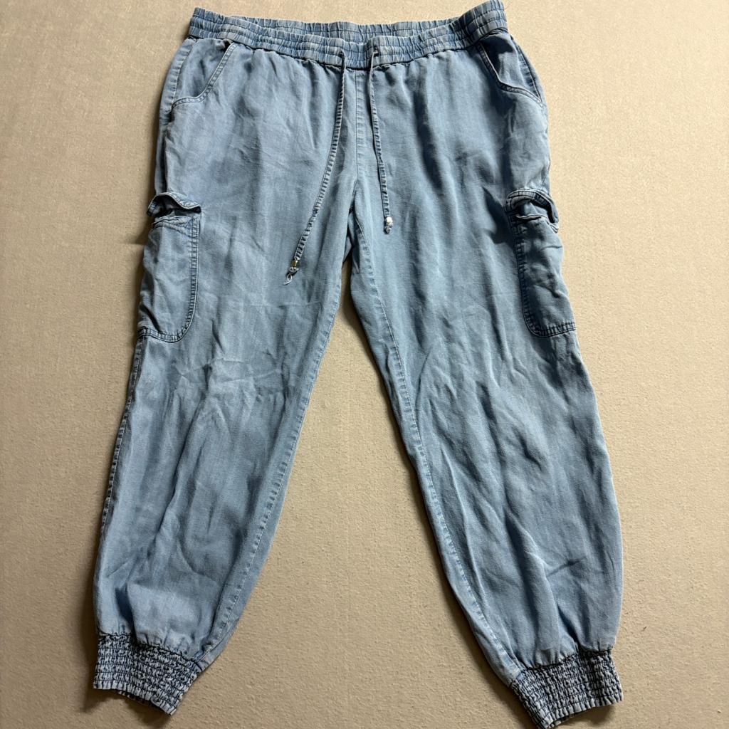 Lascana Venus Womens Cargo Jogger Pants Large Blue Lyocell Drawstring Elastic