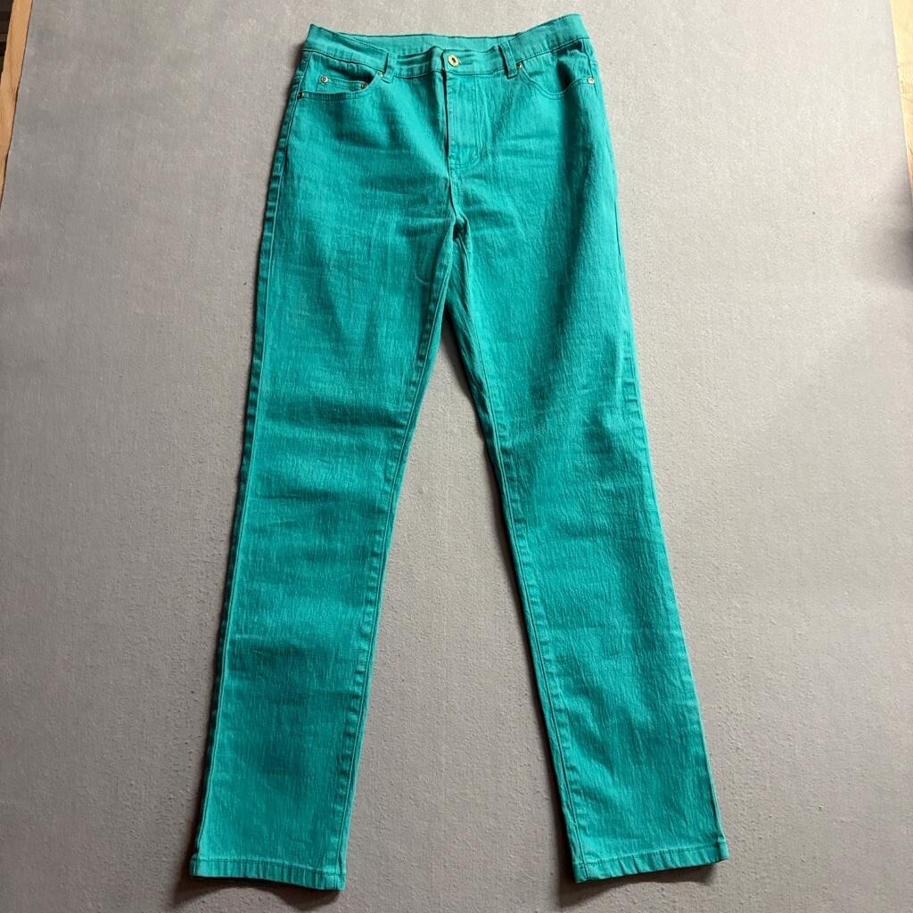 DG2 by Diane Gilman Jeans Womens Size 6 Green Ramie Cotton Blend Straight Leg