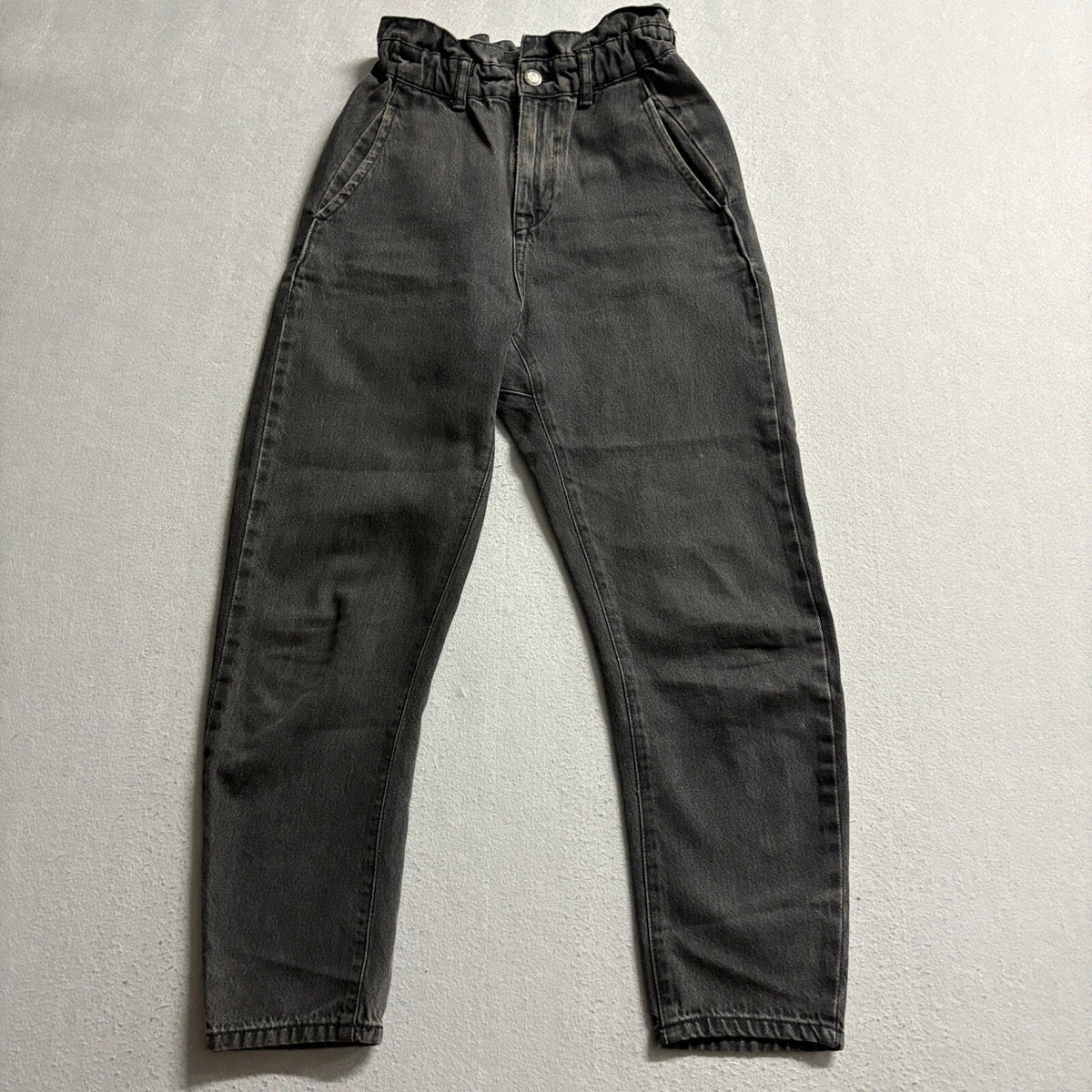 Zara Womens Black High Rise Elastic Paperbag Waist Mom Jeans Size 0 XS Inseam 25