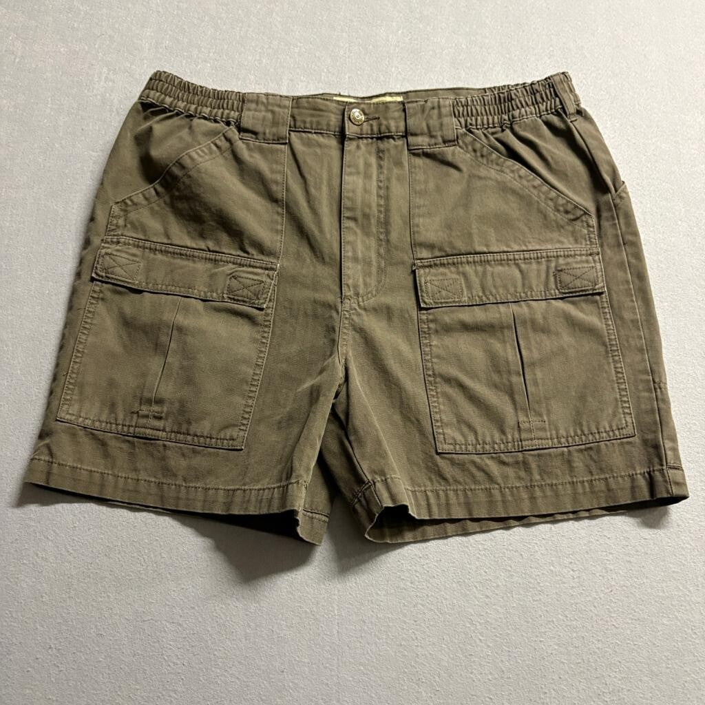 Cabelas Outdoors Mens 36 Cargo Shorts Brown Cotton Elastic Waist Hiking Utility