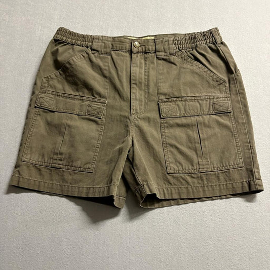 Cabelas Outdoors Mens 36 Cargo Shorts Brown Cotton Elastic Waist Hiking Utility