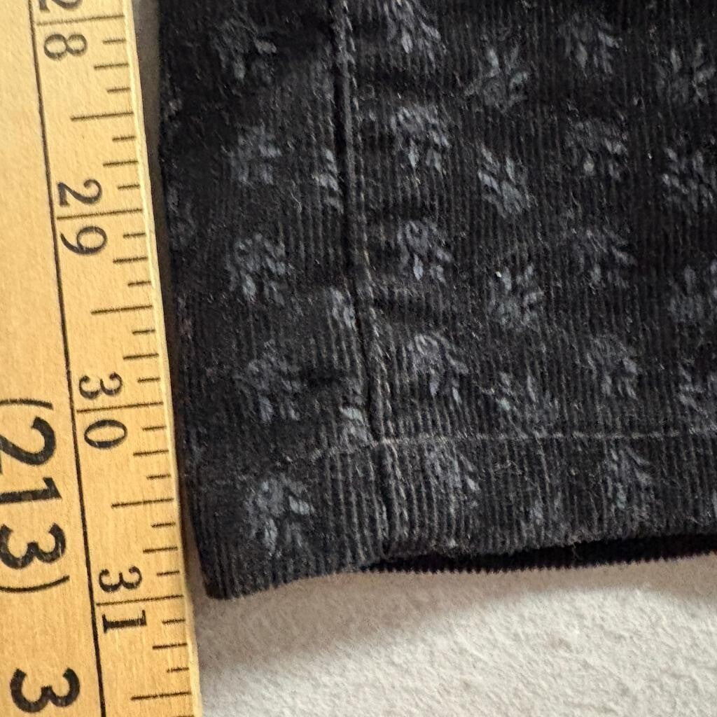 Charter Club Corduroy Pants Womens 8 Black Floral Print Stretch Straight Leg