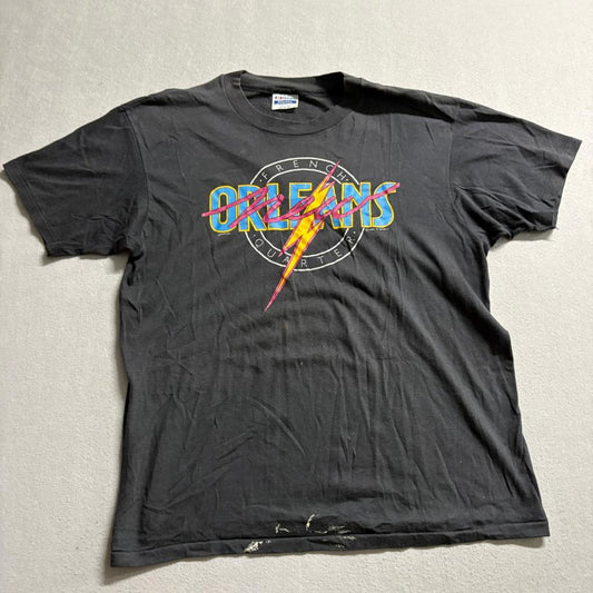 Vintage 1985 French Quarter New Orleans T-Shirt Mens XL Hanes Fifty-Fifty Black