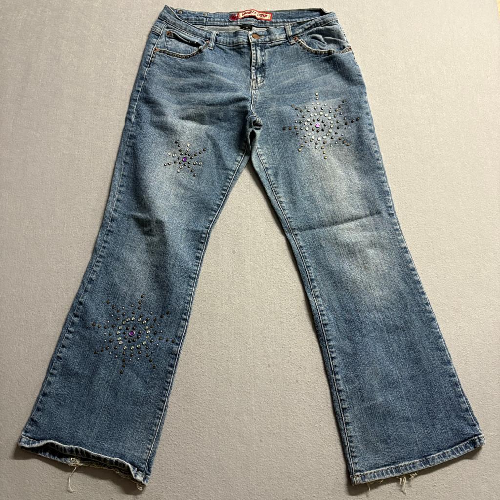 Vanilla Star Studded Rhinestone Flare Jeans Womens Size 15 Blue Denim Y2K