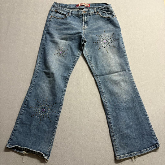 Vanilla Star Studded Rhinestone Flare Jeans Womens Size 15 Blue Denim Y2K